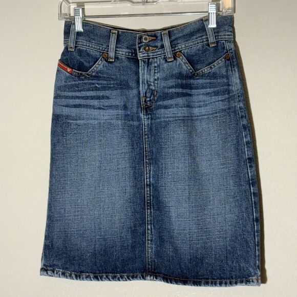 Guess Womens Short Skirt XS/24 Blue Denim Med Wash‎  Button Fly Vintage Y2K - Picture 1 of 9